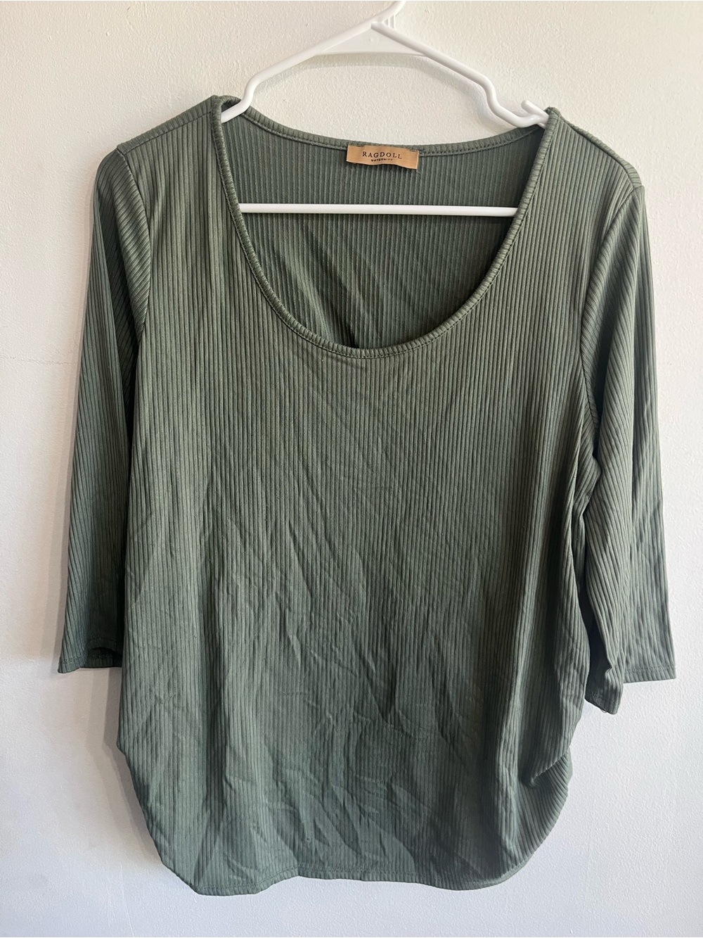 Ragdoll Olive Ribbed Scoop Neck Long Sleeve Tee
